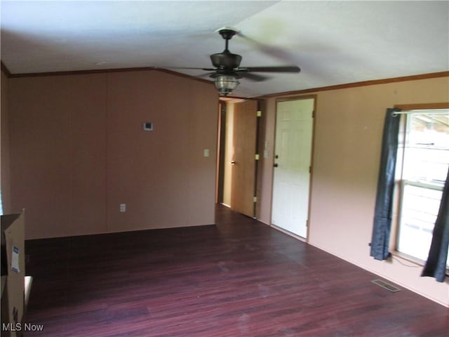 114 Quail Ln, Saint Marys, WV 26170 - unfurnished room with a ceiling fan, wood finished floors, and ornamental molding