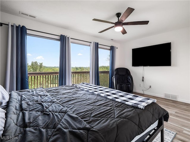 1217 W River Rd N Unit A3, Elyria, OH 44035 - bedroom featuring access to exterior, wood finished floors, and ceiling fan
