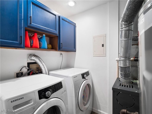 1217 W River Rd N Unit A3, Elyria, OH 44035 - laundry room featuring electric panel, cabinet space, and washer and clothes dryer