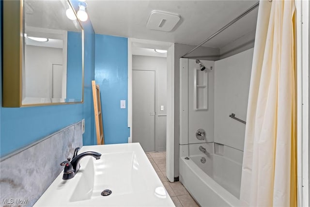 1411 E 47th St, Cleveland, OH 44103 - full bath with tile patterned floors, shower / bath combo, and vanity