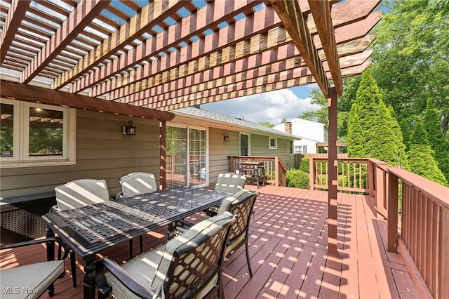 129 Whitman Blvd, Elyria, OH 44035 - wooden terrace with outdoor dining area and a pergola