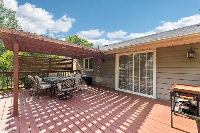 129 Whitman Blvd, Elyria, OH 44035 - wooden terrace featuring a pergola and outdoor dining area
