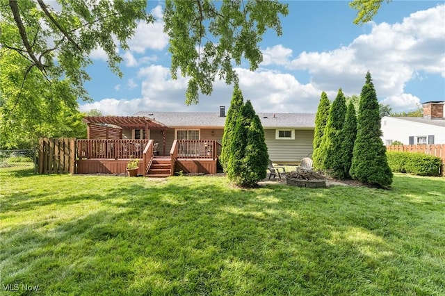 129 Whitman Blvd, Elyria, OH 44035 - back of house with a pergola, a deck, and a fire pit