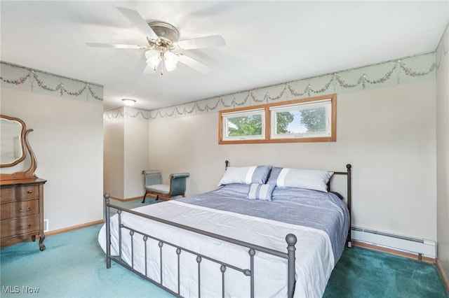 1318 Mirheath Dr, Huron, OH 44839 - bedroom featuring baseboard heating, carpet floors, and a ceiling fan