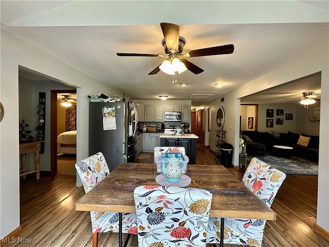 4145 Old River Rd, Philo, OH 43771 - dining room featuring ceiling fan and wood finished floors