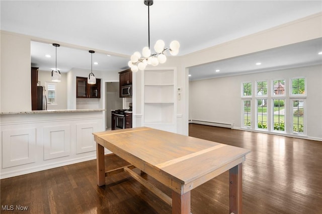 18112 Lomond Blvd, Shaker Heights, OH 44122 - dining room featuring dark wood-style floors, baseboard heating, and recessed lighting