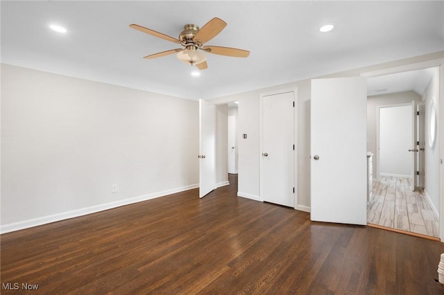 18112 Lomond Blvd, Shaker Heights, OH 44122 - empty room with a ceiling fan, wood finished floors, and recessed lighting