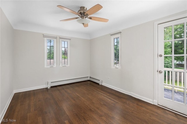 18112 Lomond Blvd, Shaker Heights, OH 44122 - unfurnished room with a baseboard radiator, healthy amount of natural light, and dark wood-style flooring