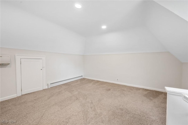 18112 Lomond Blvd, Shaker Heights, OH 44122 - bonus room featuring a baseboard radiator, vaulted ceiling, carpet floors, a wall unit AC, and recessed lighting