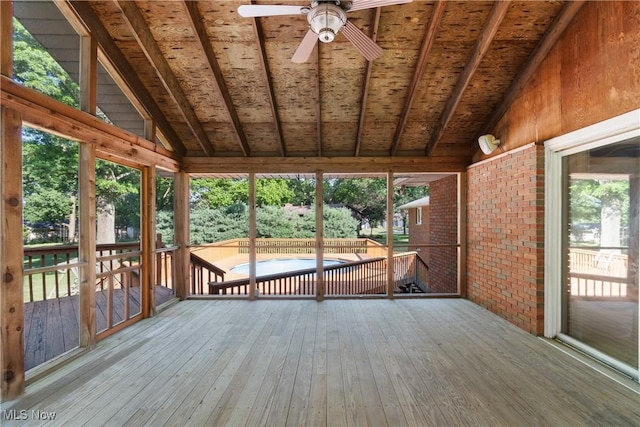 120 Vineyard Way, Doylestown, OH 44230 - unfurnished sunroom featuring vaulted ceiling, ceiling fan, and healthy amount of natural light