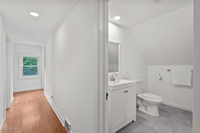 1361 Plainfield Rd, South Euclid, OH 44121 - bathroom featuring vanity, vaulted ceiling, and recessed lighting