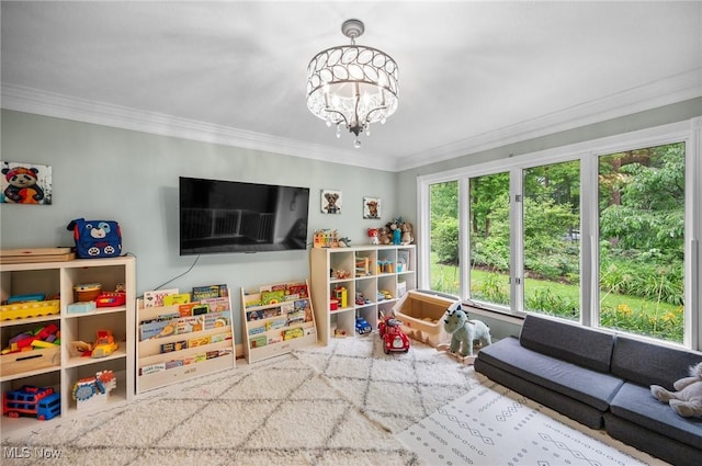 8985 Williams Rd, Chardon, OH 44024 - game room with a chandelier and crown molding