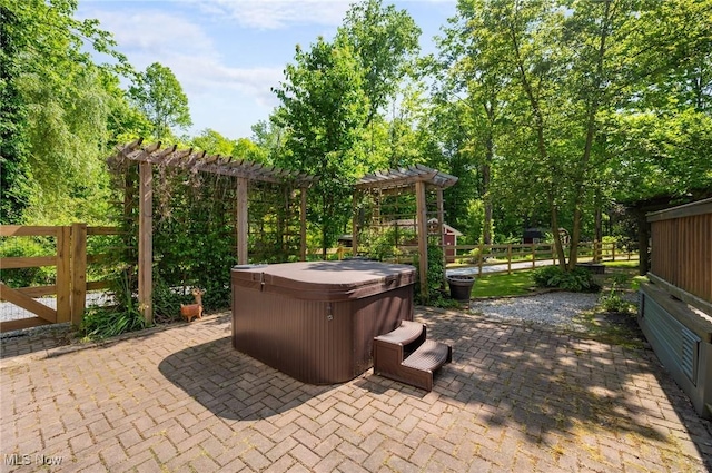 8985 Williams Rd, Chardon, OH 44024 - view of patio with a hot tub and a pergola