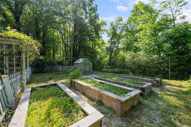 8985 Williams Rd, Chardon, OH 44024 - fenced backyard featuring an exterior structure, a vegetable garden, and an outdoor structure