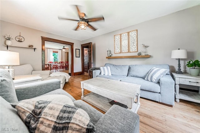 128 Forest Hill Dr, Avon Lake, OH 44012 - living room featuring ceiling fan and light wood finished floors