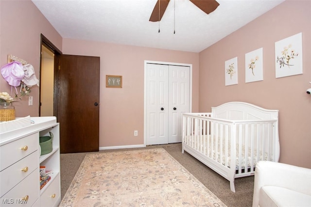 18259 William Dr, Doylestown, OH 44230 - carpeted bedroom with a closet, a nursery area, and ceiling fan