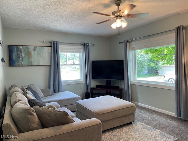 35958 Hiawatha Blvd, Eastlake, OH 44095 - carpeted living area with a ceiling fan and a textured ceiling