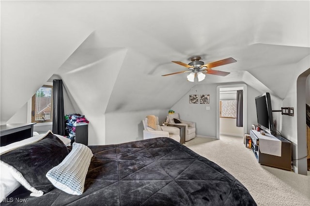 7604 Spring Garden Rd, Parma, OH 44129 - bedroom featuring carpet floors, lofted ceiling, and a ceiling fan