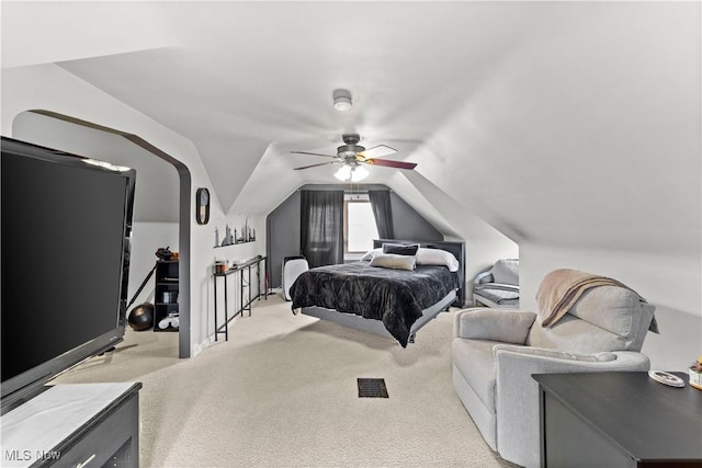 7604 Spring Garden Rd, Parma, OH 44129 - bedroom featuring carpet, vaulted ceiling, and ceiling fan