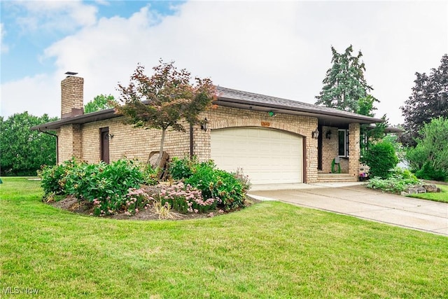 2640 Fleger Dr, Parma, OH 44134 - view of front of house featuring brick siding, an attached garage, concrete driveway, a chimney, and a front lawn