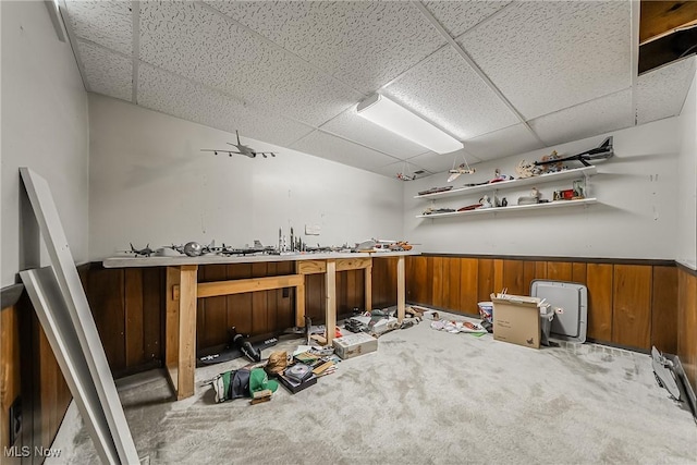 2640 Fleger Dr, Parma, OH 44134 - interior space with a drop ceiling, carpet, and a workshop area