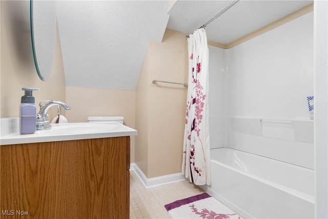 3100 Ravineview Cir, Stow, OH 44224 - full bathroom with a textured ceiling, vanity, and shower / bathtub combination with curtain