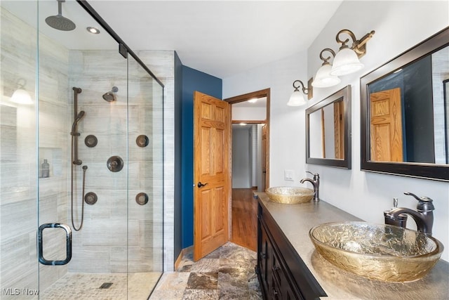 3100 Ravineview Cir, Stow, OH 44224 - full bathroom featuring a shower stall and double vanity