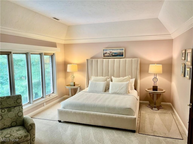 23547 Quail Holw, Westlake, OH 44145 - carpeted bedroom featuring lofted ceiling, crown molding, and a tray ceiling