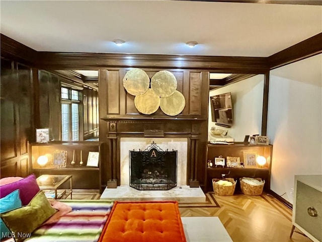 23547 Quail Holw, Westlake, OH 44145 - sitting room with a high end fireplace and ornamental molding