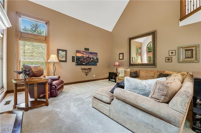 32305 Monaco Pl, Avon Lake, OH 44012 - living room featuring light colored carpet and high vaulted ceiling