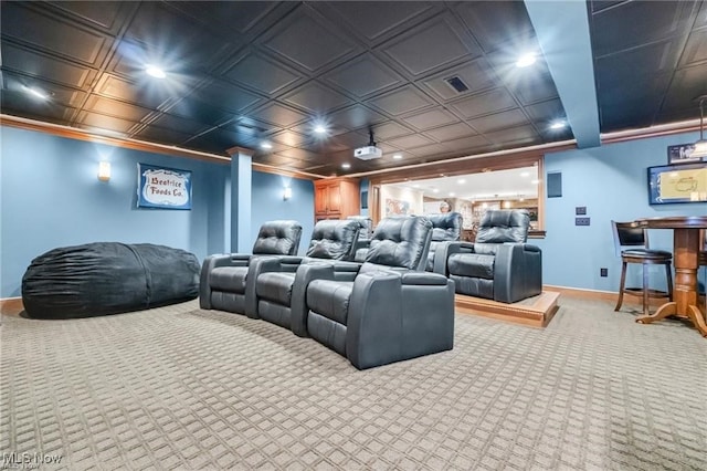 32305 Monaco Pl, Avon Lake, OH 44012 - cinema room with carpet flooring, recessed lighting, ornamental molding, and an ornate ceiling