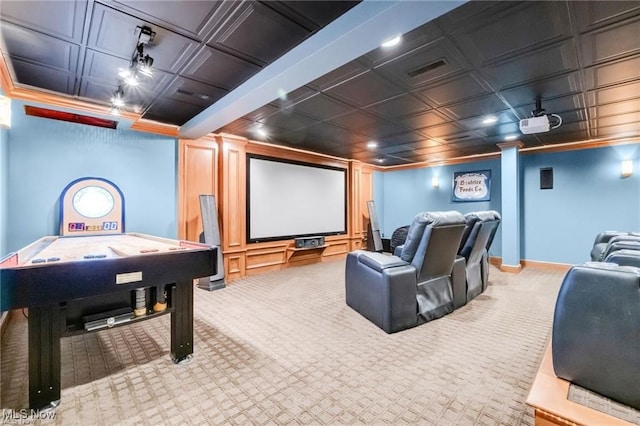 32305 Monaco Pl, Avon Lake, OH 44012 - carpeted cinema room with an ornate ceiling and ornamental molding