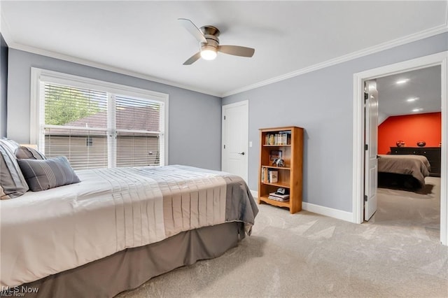 32305 Monaco Pl, Avon Lake, OH 44012 - bedroom with light colored carpet, crown molding, and a ceiling fan