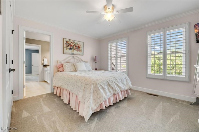 32305 Monaco Pl, Avon Lake, OH 44012 - bedroom featuring ornamental molding, light colored carpet, and a ceiling fan