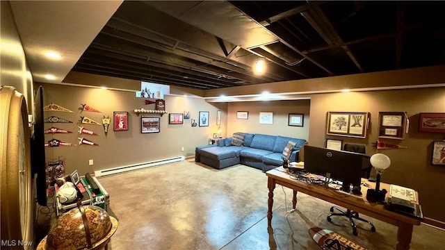 6190 3rd Ave, Kent, OH 44240 - living room featuring baseboard heating and finished concrete floors