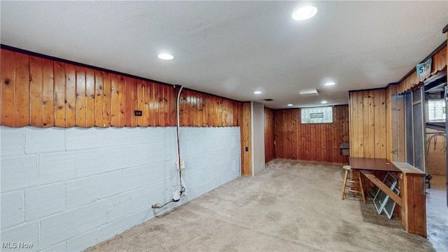 1672 Battery B St, Akron, OH 44305 - finished below grade area featuring light colored carpet, recessed lighting, and wooden walls