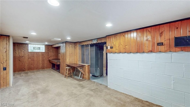 1672 Battery B St, Akron, OH 44305 - finished basement featuring recessed lighting, carpet flooring, and wooden walls
