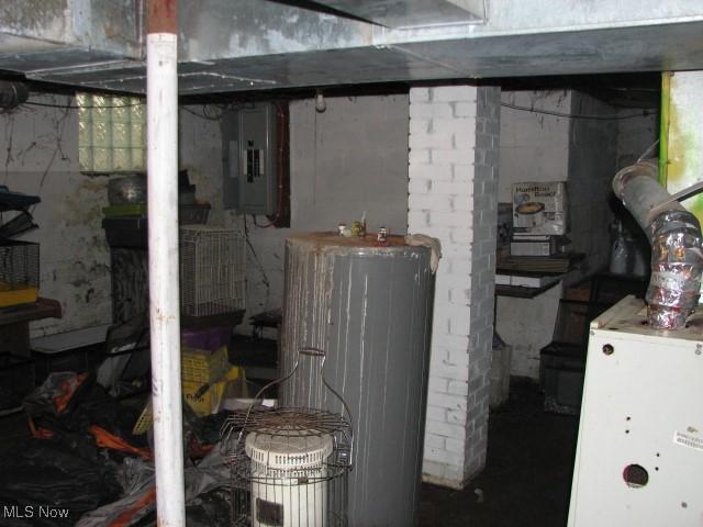 124 Hickory St, Andover, OH 44003 - unfinished basement with electric panel and water heater