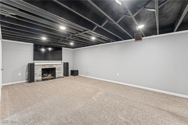 6767 Chippewa Ave NW, North Canton, OH 44720 - finished basement featuring carpet and a tiled fireplace