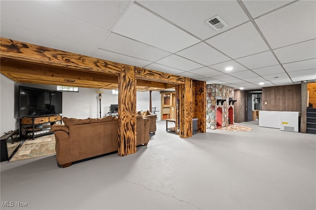 6062 Trask Rd, Thompson, OH 44086 - finished below grade area with a drop ceiling and wood walls
