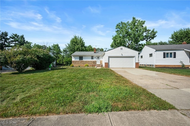 4031 Suffolk Rd, South Euclid, OH 44121 - ranch-style home featuring concrete driveway, a front yard, an attached garage, and a chimney