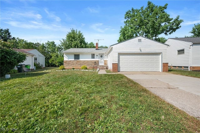 4031 Suffolk Rd, South Euclid, OH 44121 - ranch-style home featuring concrete driveway, a front lawn, a garage, and a chimney