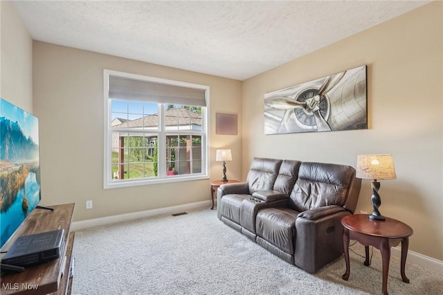 685 Shannon Pl, Aurora, OH 44202 - carpeted living area featuring baseboards and a textured ceiling