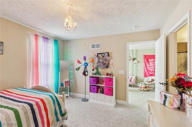 685 Shannon Pl, Aurora, OH 44202 - bedroom featuring a textured ceiling, a chandelier, and carpet