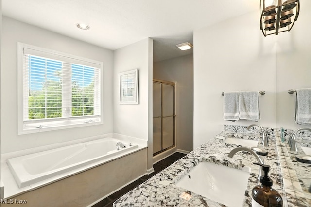 4020 Bishops Gate Cir, Stow, OH 44224 - full bathroom with a garden tub, a stall shower, and double vanity