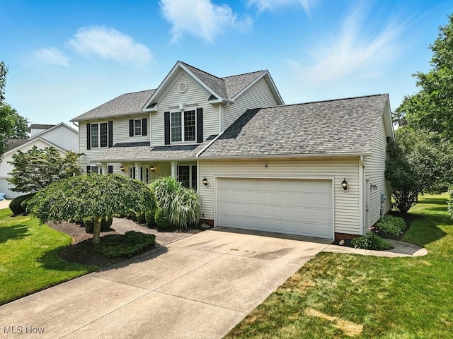 4020 Bishops Gate Cir, Stow, OH 44224 - traditional home featuring an attached garage, driveway, a front yard, and a shingled roof