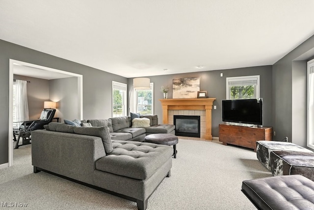 4020 Bishops Gate Cir, Stow, OH 44224 - carpeted living area with a fireplace