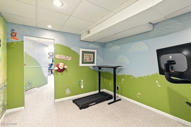 4020 Bishops Gate Cir, Stow, OH 44224 - workout area with a drop ceiling, carpet flooring, and recessed lighting
