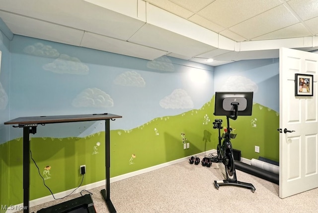4020 Bishops Gate Cir, Stow, OH 44224 - exercise room featuring a paneled ceiling and carpet flooring