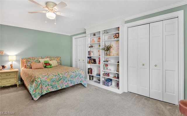 335 N Union Ave, Salem, OH 44460 - carpeted bedroom featuring multiple closets, crown molding, and ceiling fan